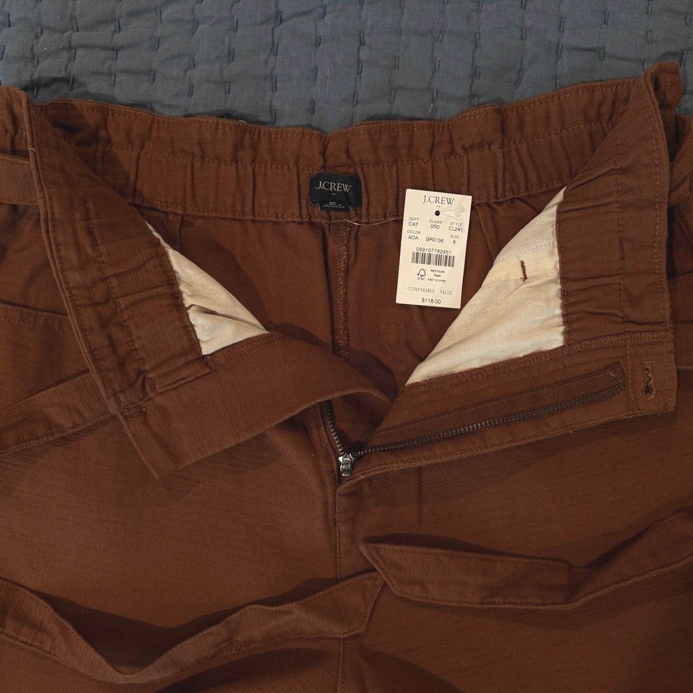 J.Crew Rust Brown Cotton Twill Paperbag Full-Length Pants Women's 8 Belted - Picture 4 of 11